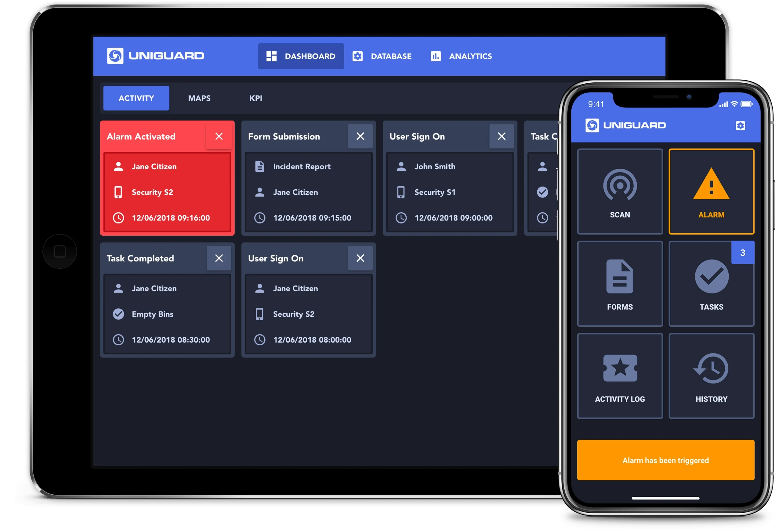 UniGuard Dashboard Activity and Mobile App